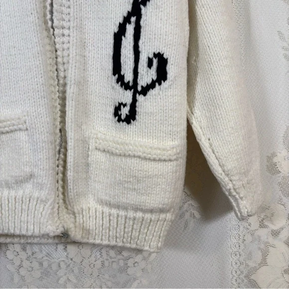 Vintage 70s Cowichan Blue and White Zip-Up Cardigan Music Dancer Size Medium - Picture 7 of 9